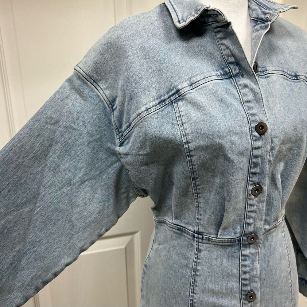 Free People Amber Denim Blue Mini Dress NWT Size 12 - Picture 6 of 14
